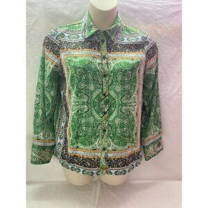 Rachel Zoe Size Md Women's Green Pattern Floral Button Down Long Sleeve Blouse